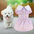 thumbnail image 4 of Turn Down Collar Pet Dress - Short Sleeve Adorable Dress-up - Pullover Plaid Floral Print Dog Skirt - Outdoor Dog Clothes, 4 of 8