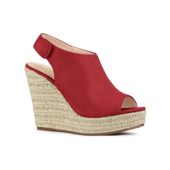 BLISSFUL STEP Women's Espadrilles Platform Heel Wedges Sandals Red 10