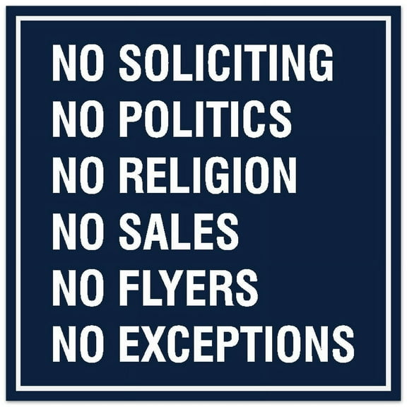 Signs ByLITA Square No Soliciting No Politics Sign - Easy Installation | Durable Material (Navy Blue / White) - Large