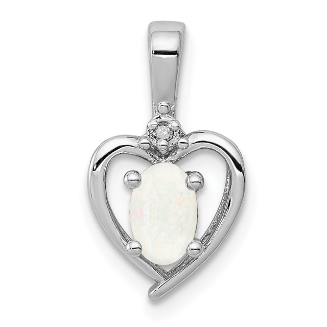 925 Sterling Silver Created Opal Diamond Necklace Charm Pendant Birthstone October
