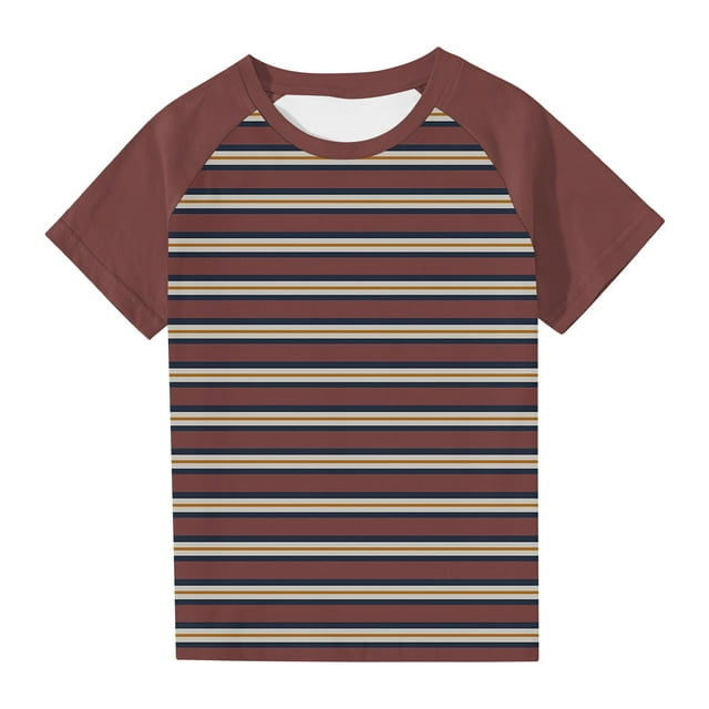 Économies d'Été! SROBPTY T-Shirts à Manches Courtes pour Tout-Petits, Garçons Tout-Petits Mode Col Rond à Rayures Imprimées Manches Courtes Bordeaux, 11 Ans