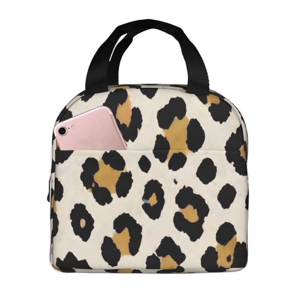 Leopard Print Lunch Bag Reusable Thermal Lunch Box with Handle for Women and Men