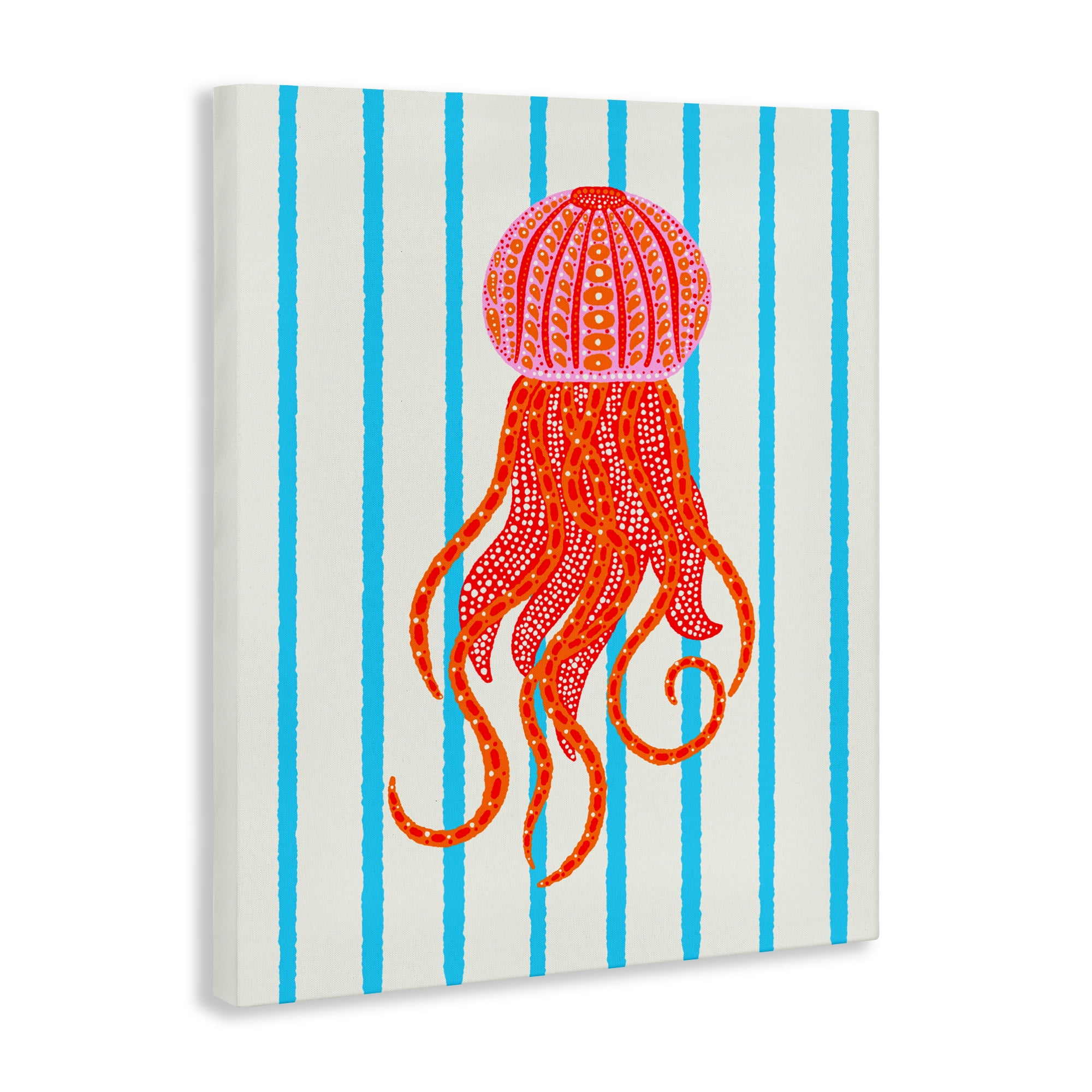 Stupell Industries Bright Aquatic Jellyfish on Stripes Canvas Wall Art, design by Indira Prieto | IndySign
