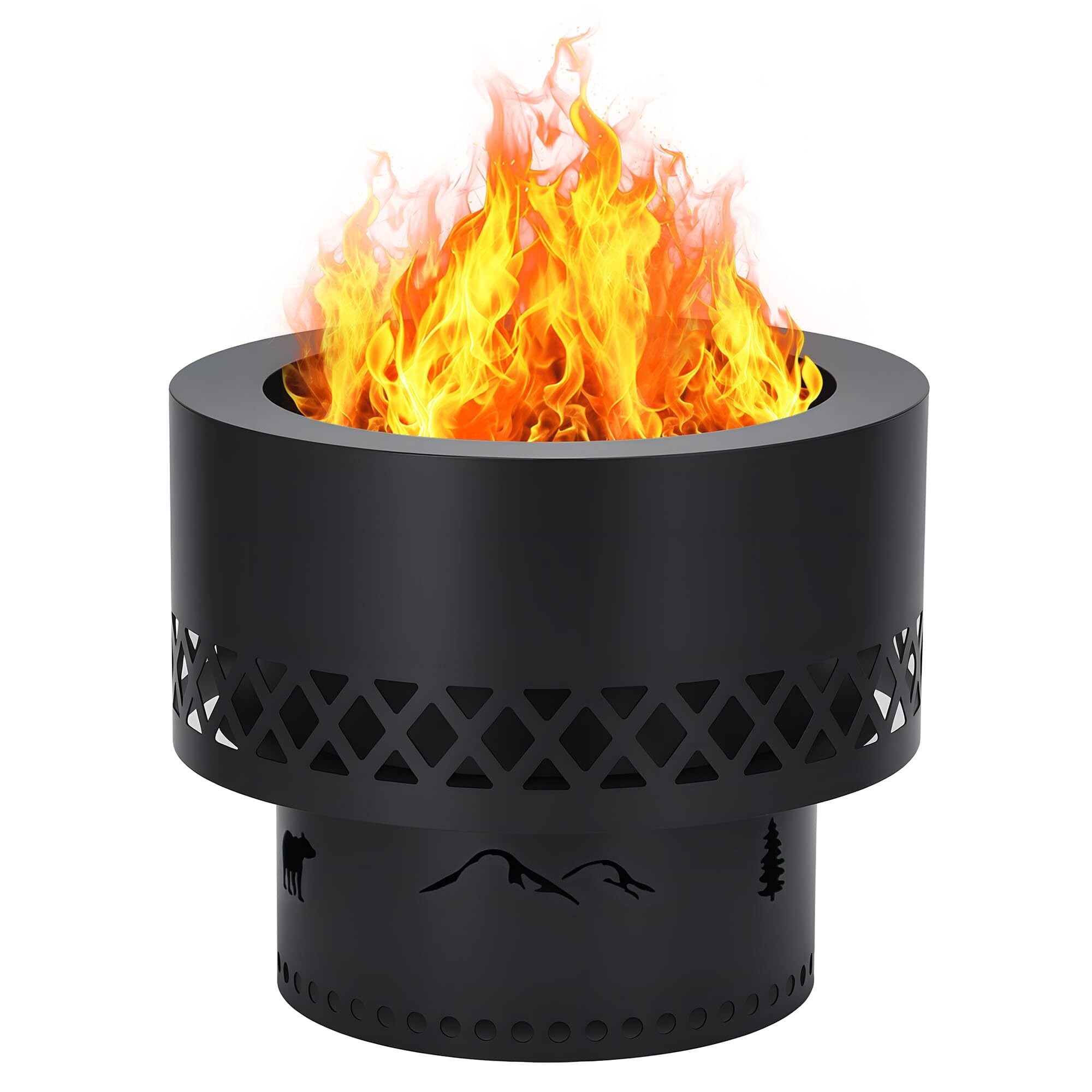 Garvee Wood Burning Fire Pit, 19" Smokeless Fire Pits with Removable Ash Pan for Outdoor, Black