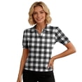 thumbnail image 4 of Trgacdwlo Plaid Womens Golf Polo Shirt Collared V Neck Women Short Sleeve Tops Summer Vintage Womens Polo Shirts White M, 4 of 5
