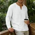 thumbnail image 5 of VeFlora Men's Linen Shirt, Long-Sleeve, V-Neck, Button-Down Linen Shirt, Men's Summer Shirt, Lightweight, Casual Shirt, Men's Shirts, Beach Shirt(White/XL), 5 of 7