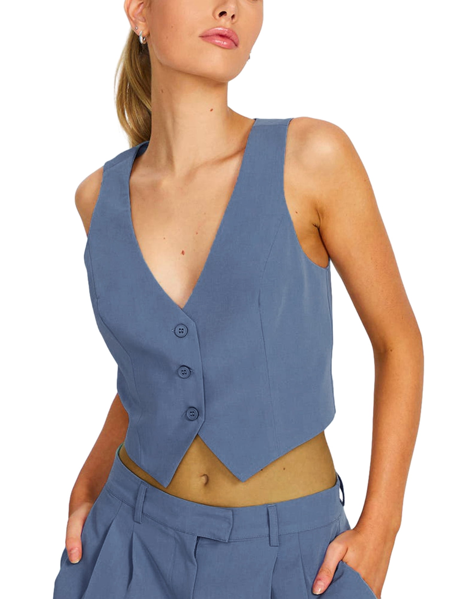 Women 2yk Casual Suit Vest Sleeveless V Neck Button Vest Women 2yk Casual Suit Vest Sleeveless V Neck Button Vest