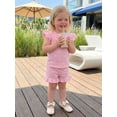 thumbnail image 6 of BemeyourBBs Toddler Baby Girl Summer Outfit Bow Print Ruffled Trim Crew Neck Flying Sleeve Shirt Tops and Shorts Set 2Pcs Baby Girl Summer Clothes, 6 of 9