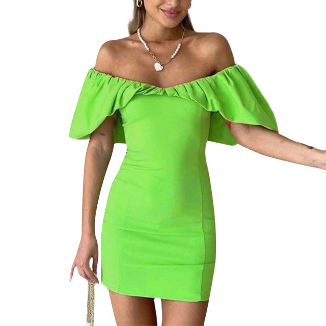 Vestido ajustado elegante con mangas con volantes Traje diario para mujer de color sólido (Verde L) Tmvgtek Para estrenar