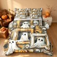 thumbnail image 2 of Homewish Halloween Funny Ghost Twin Bedding, Skull Bat Pumpkin Bedding Comforter Set, Sepia Tan, Gray Reversible 7-Piece, 2 of 7