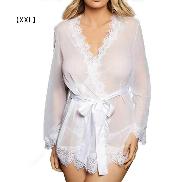 Lencería erótica de la cuerda de la noche de la malla abierta delantera de la ropa de dormir encantadora de las mujeres, blanco, XXL Speravity XX000163-09