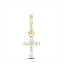 14K Yellow Gold Genuine Diamond Womens Mini Cross Pendant Religious Charm 1/5 CT