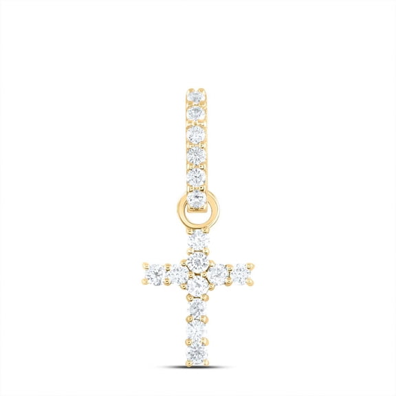 14K Yellow Gold Genuine Diamond Womens Mini Cross Pendant Religious Charm 1/5 CT