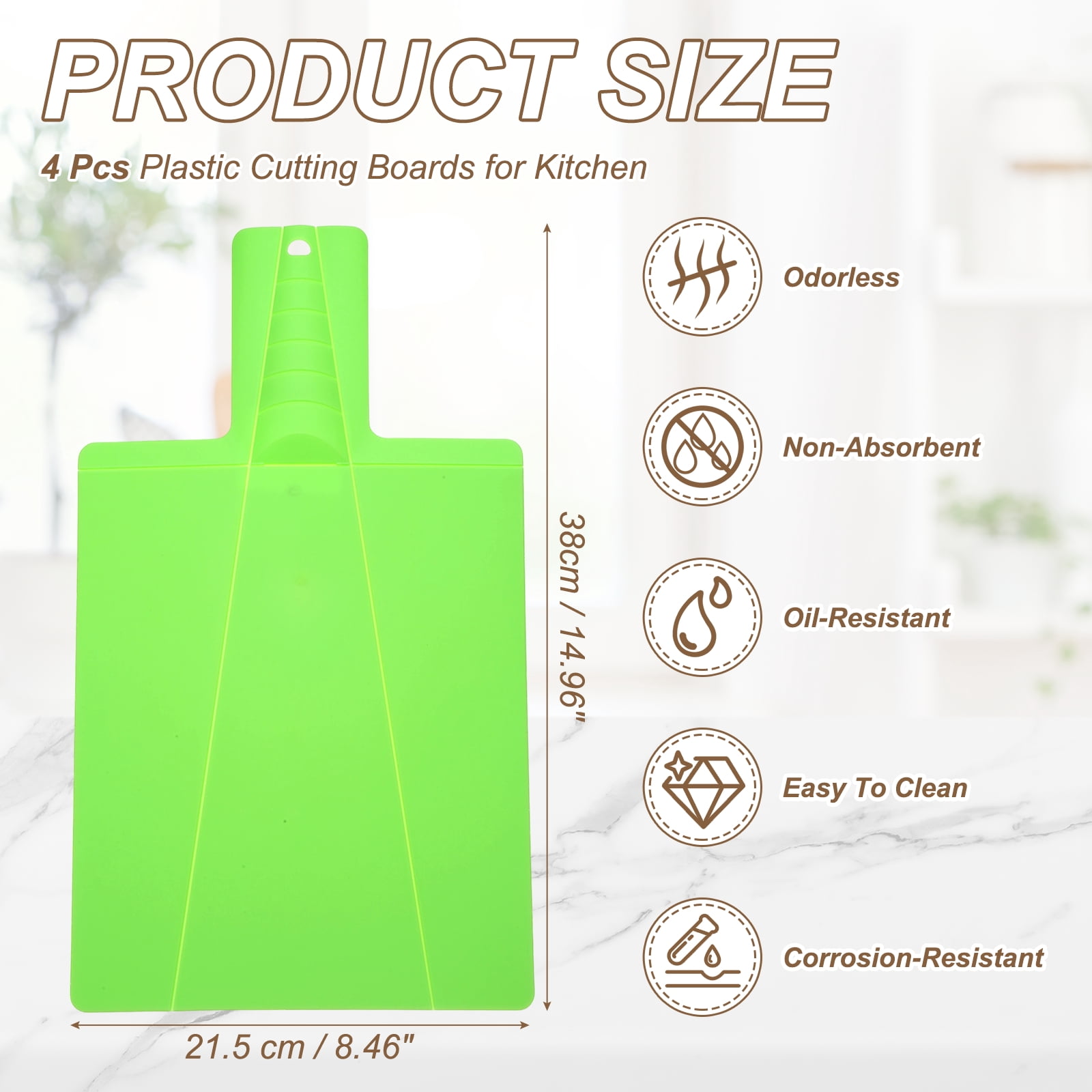 Uxcell 4 Pcs Foldable Cutting Board, 15" x 8.5" Plastic Folding Cutting Board Chopping Mat Non-Slip for Cooking Camping, Green