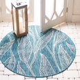 thumbnail image 1 of Unique Loom Collection Botanique Casual Feuilles Transition Tapis Rond Flatweave Intérieur et Extérieur, 4 Pieds, Turquoise/ivoire, 1 of 2