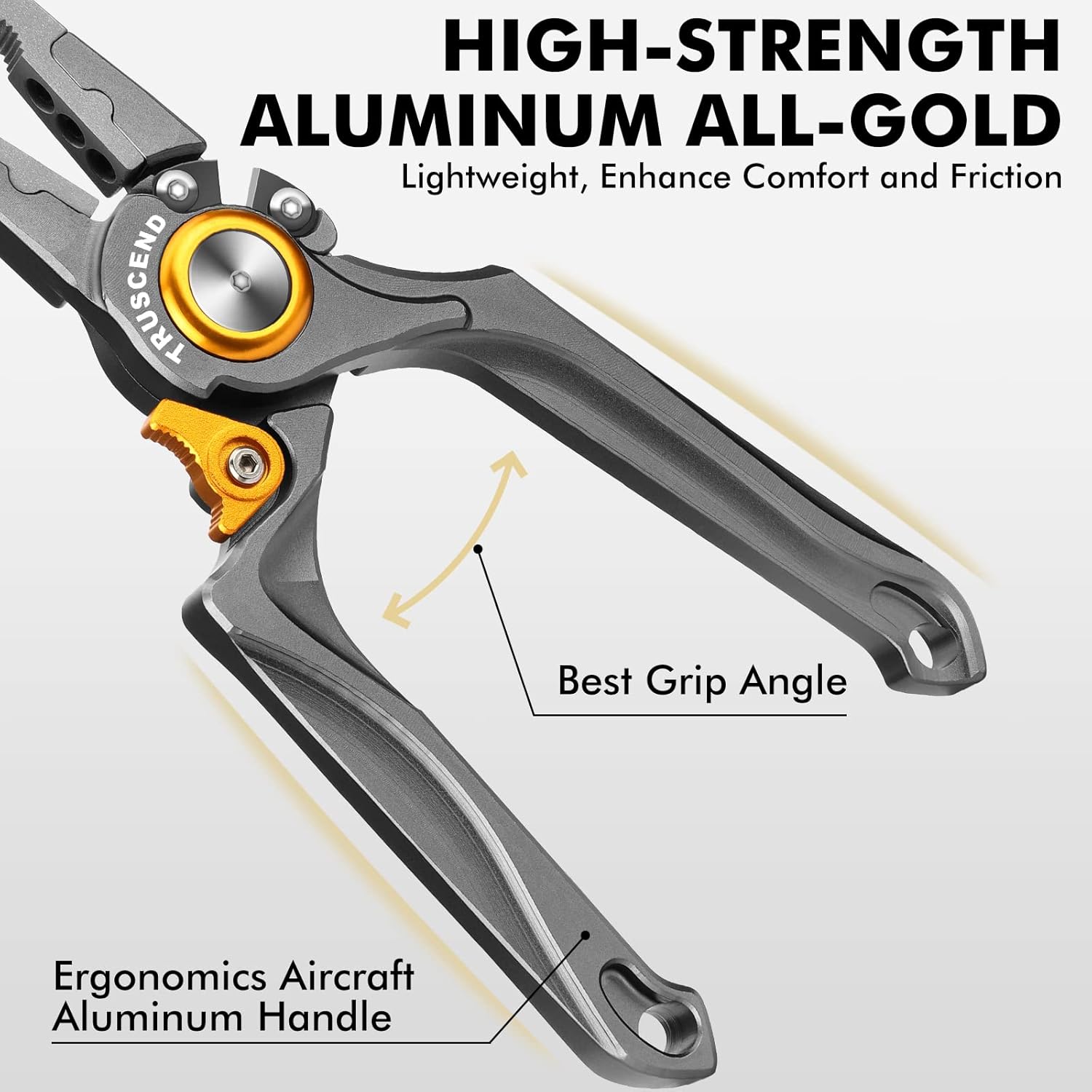 TRUSCEND Fishing Pliers, Lockable Handy Fishing Gear with Innovative Ergonomical Handle, Corrosion Saltwater Resistant Teflon Coated Fishing Tool, Multi-Function Fishing Plier with Mo-V Cutter