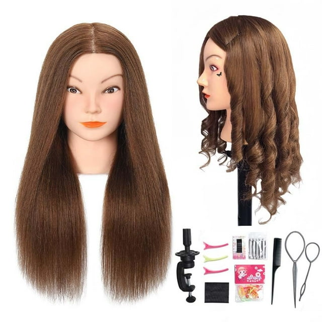 Cabello de maniquí Opini para cosmetología, 100% cabello humano real, castaño