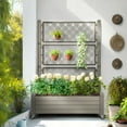 thumbnail image 6 of ModFusion Resin Planter Box with Drainage Holes, Rolling Wheels, 3.6 x 1.4 x 5 ft, Hanging Baskets Pot, Trellis Roof, Brown Plastic, 6 of 10