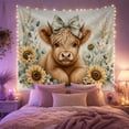 thumbnail image 2 of Highland Cow Calf Surrounded by Sunflowers and Eucalyptus, Cozy Farmhouse for Animal Lovers, Gentle Floral Wall Art, Birthday Gift, Tapestry Wall Hanging for Bedroom and Living Room, 2 of 7