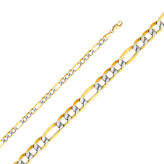 14k Yellow White Gold-Hollow 5mm 3 1 Figaro Pave Chain Link Necklace 20" Jewelry Female Unisex