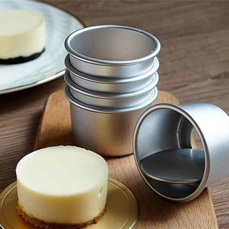 3pcs 2 Inch Aluminum Alloy Round Mini Cake Pan Removable Bottom Pudding Mold DIY Cupcake Baking Mould