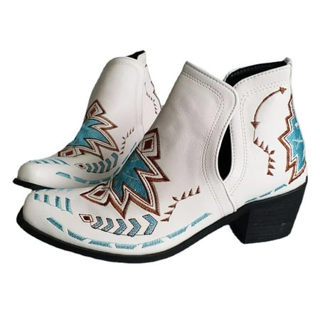 

Women Boots Boots Mid Heel Pointed Toe Boots Slip-on Shoes Embroidered Shoes Warm Boots Ankle Boots