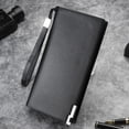 thumbnail image 5 of Cartera de párrafo largo con cremallera Monedero de gran capacidad con múltiples ranuras Bolsa de almacenamiento de teléfono para padre, hombre, amigos, café (negro), 5 of 5