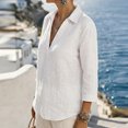 thumbnail image 4 of Bxsruta Womens Tops V Neck 3/4 Sleeve Collared Shirts Loose Fit Casual Vacation Blouses, 4 of 6