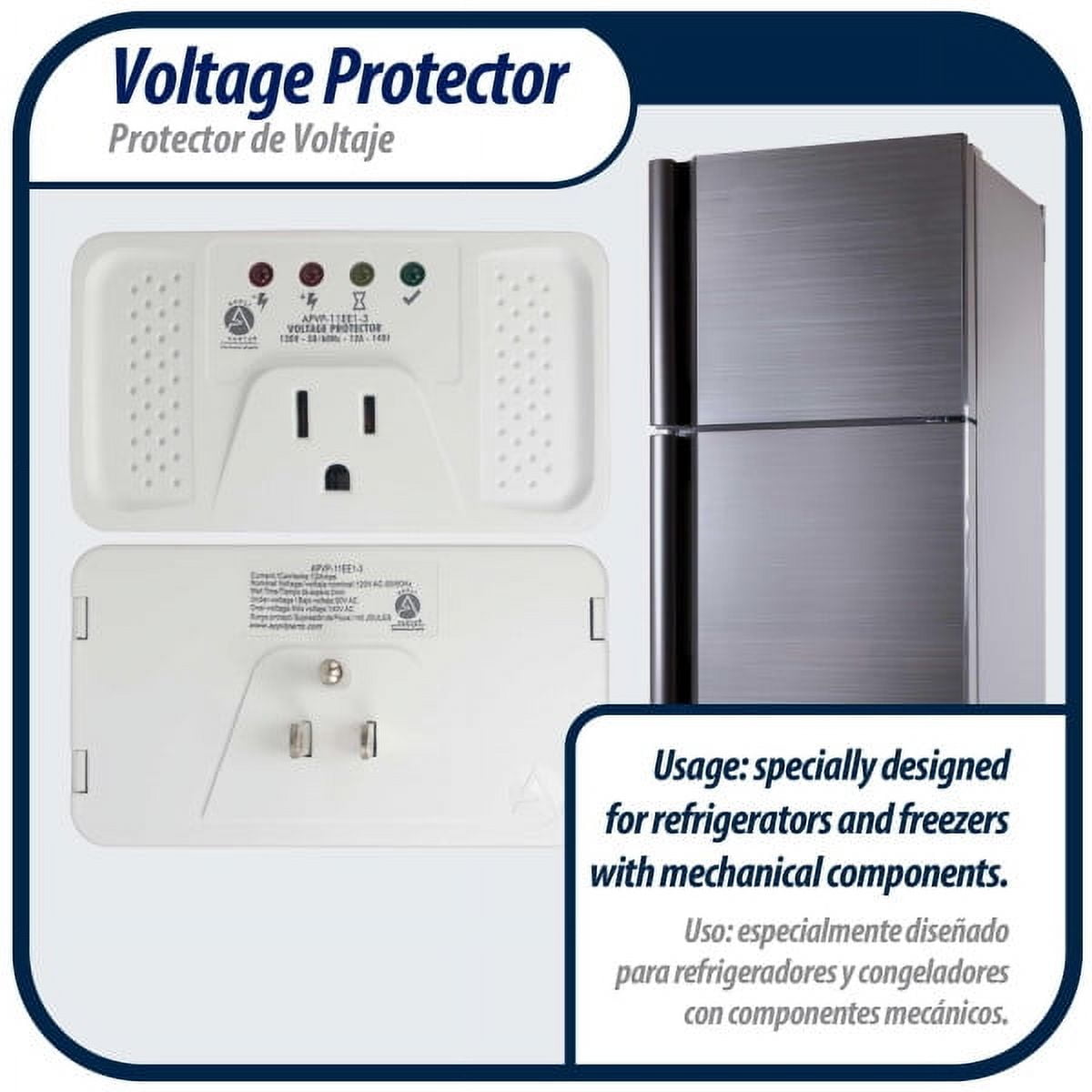 Appli Parts APVP-11EE1-3 120 V Voltage Surge Protector for Refrigerators, 50/60 Hz, 12 A, 140 joules, regulator with time delay works with all electronic appliance brands