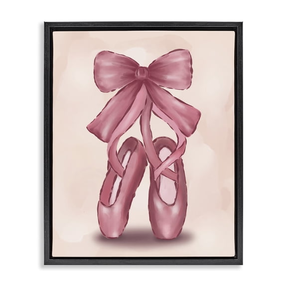 Stupell Industries Ballet Slippers Bow Entertainment Painting Black Floater Framed Canvas Art Print Wall Art, 17 x 21