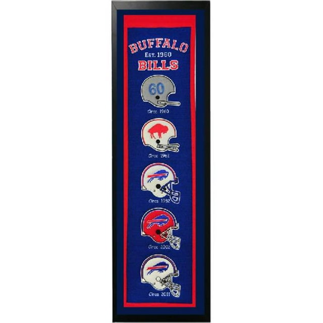 Encore Select 110-14 Buffalo Bills Logo History Felt Banner Framed - 14 x 37 in.