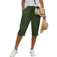 thumbnail image 3 of Hurxie Women Linen Shorts Casual Knee Length Bermuda Shorts Summer Beach Lightweight Capri Pants Army Green,M, 3 of 6