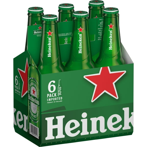Heineken Original Netherlands Lager Import Beer, 6 pack, 12 fl oz Bottles, 5% ABV
