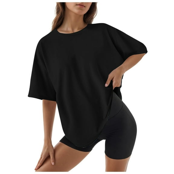 DuoJiaJ Women's Fashion Casual Solid Color Round Neck Short Sleeved T Shirt Top Women’s Summer Tops Black