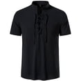 thumbnail image 3 of HAOMEILI Men's Cotton Linen Lace-Up V-Neck Short Sleeve Shirt, 3 of 5
