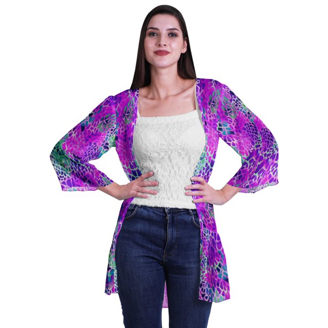 Moomaya Vêtements de Plage en Georgette Imprimée pour Femmes, Cardigan Court
