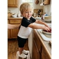 thumbnail image 4 of BemeyourBBs Toddler Baby Boy Summer Clothes 2 Pieces Outfit Waffle Knit Contrast Short Sleeve T Shirts and Pockets Shorts Set, 4 of 9