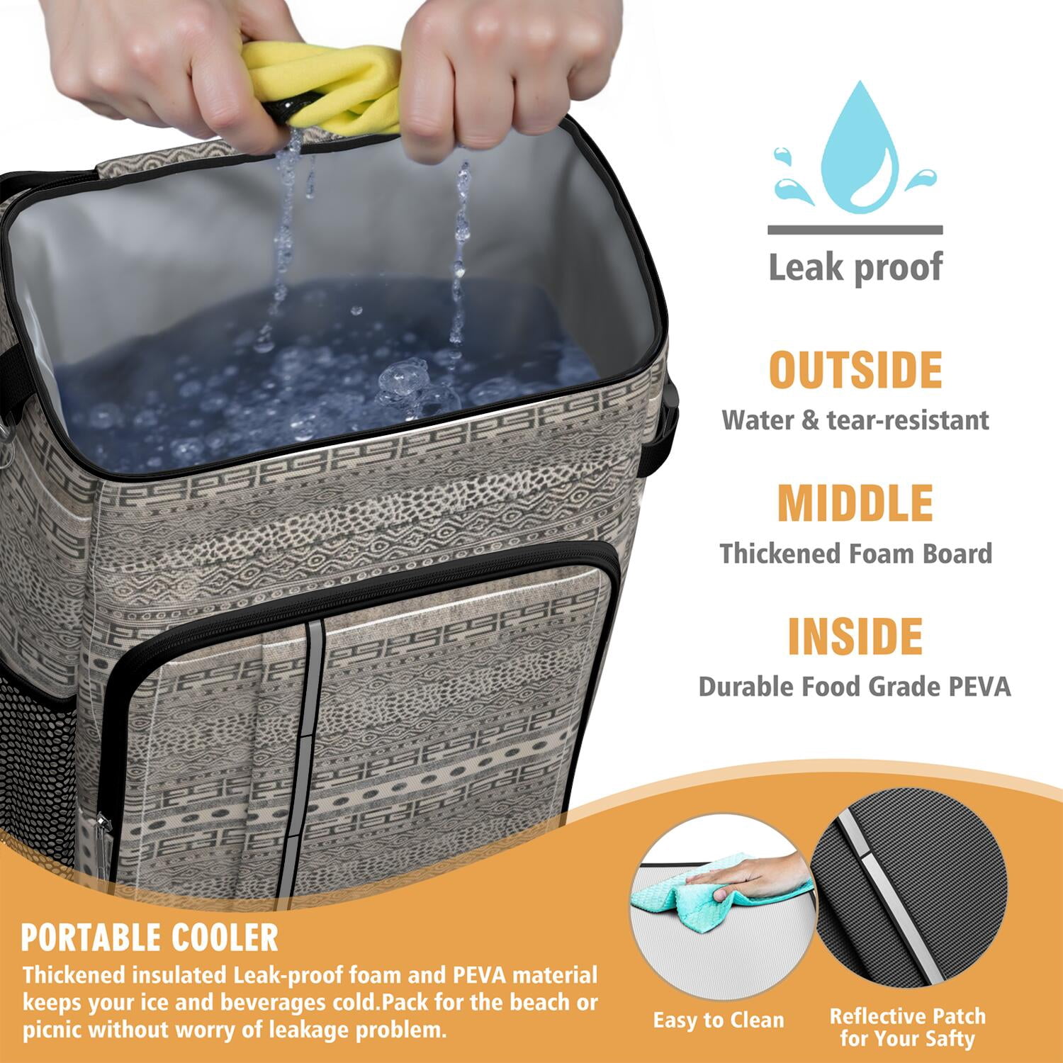 Travel Cooler Bag - Boho Bohemia Pioneer Flower Geometric Line Art Camping Beer Cooler Backpack with Bottle Opener- Waterproof Insulated Picnic Backpacks - Cooler Bag for Beach