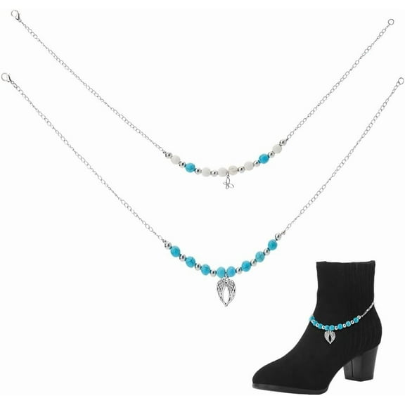 4Pcs Layered Chain Boot Jewelry 7.48 Inch(19cm) Synthetic Turquoise Boot Strap Chains Stainless Steel Decorative Boot Chain Jewelry Chain for DIY Casual Shoe Bag Decor