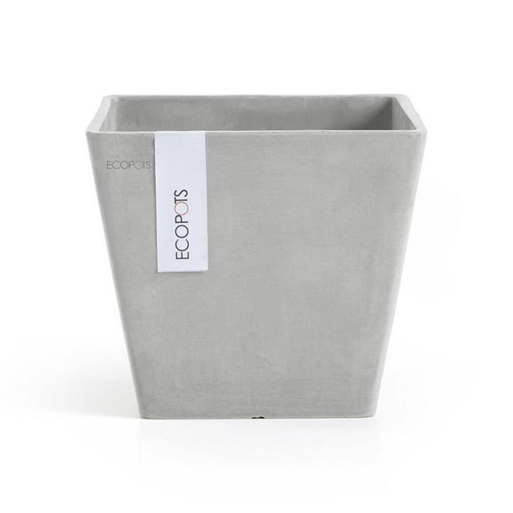 Ecopots Rotterdam Durable Modern Square Indoor/Outdoor Recycled Based Composite Flower Planter, White Grey, 12"