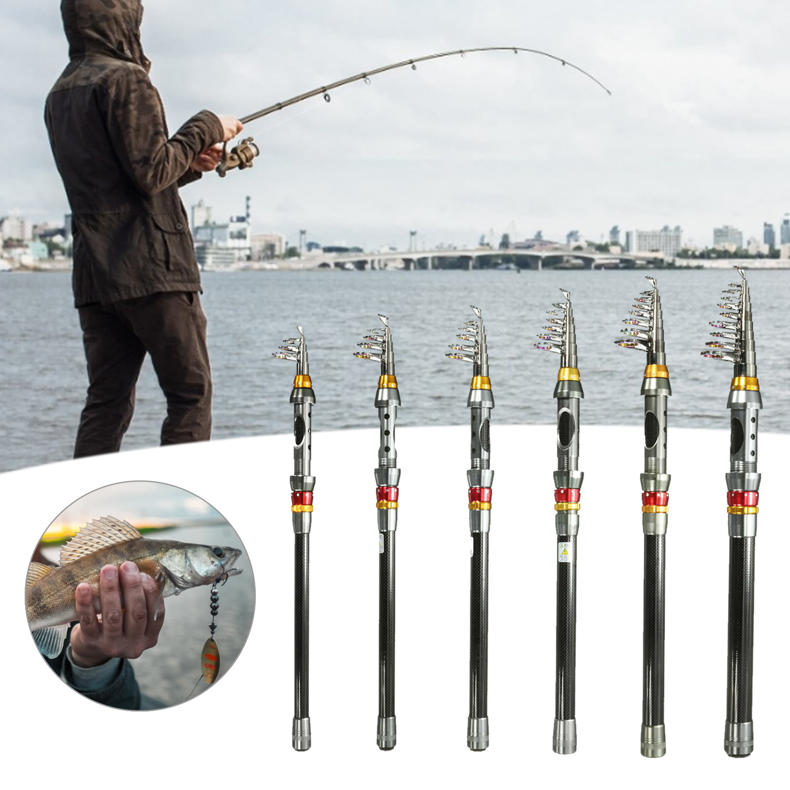 Portable Carbon Fiber Ultralight Travel Telescopic Fishing Rod Sea Spinning Pole 