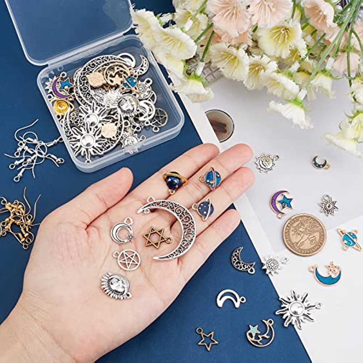 SANNIX 120Pcs Mixed Sun Star Moon Charms Jewelry Making Gold Enamel Charm  Pendants for DIY Necklace Bracelet Making Supplies