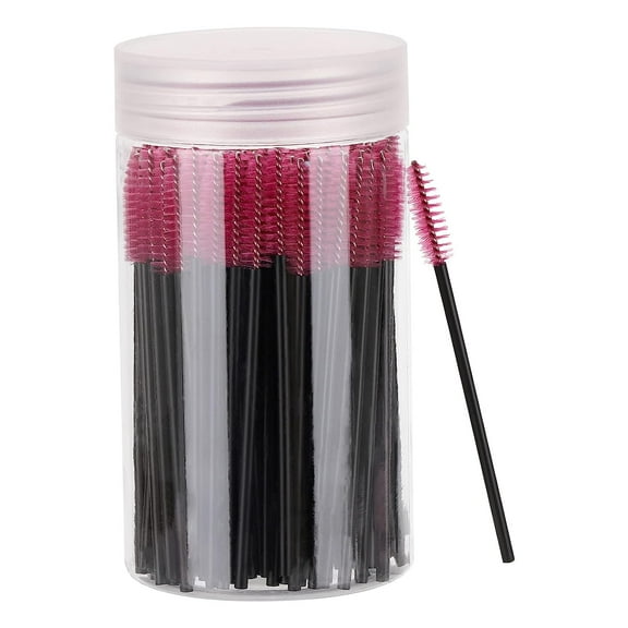 100 Pcs Disposable Eyebrow Spoolies Brush for Eyelash Extensions, Lash Brushes with Container (Hotpink)