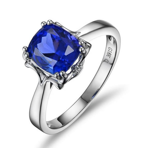 1.30 Carat 7mm Cushion Cut Blue Sapphrie Solitaire Unique Engagement Ring in 10k White Gold