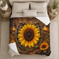 thumbnail image 5 of Sunflower Cowboy Hat Rustic Wood Plank Design, Rustic Botanical Portrait, Warm Flannel Blanket for Ranch House and Living Room, Animal Lovers Birthday Gift, Rustic Home Decor, 5 of 9