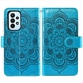 thumbnail image 3 of Compatible with Samsung Galaxy A23 5G/4G Wallet Phone Case and Tempered Glass Screen Protector Flower Faux Leather Flip Credit Card Holder Stand Zipper Cell Cover for A 23 23A 6.6 Women Blue, 3 of 8