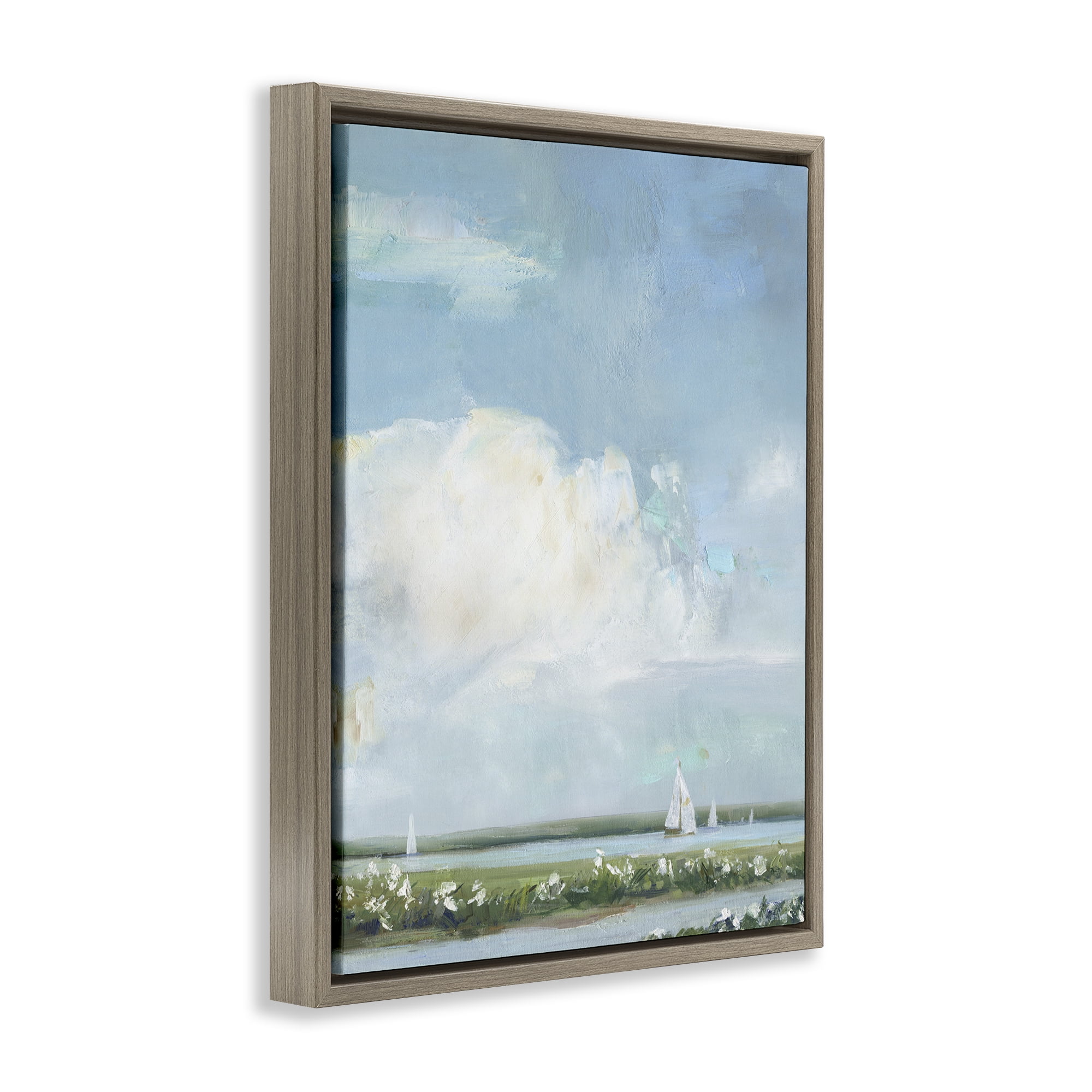 Stupell Industries Seaside Sailing Along Meadow Brown Framed Floater Canvas Wall Art, design by Sally Swatland