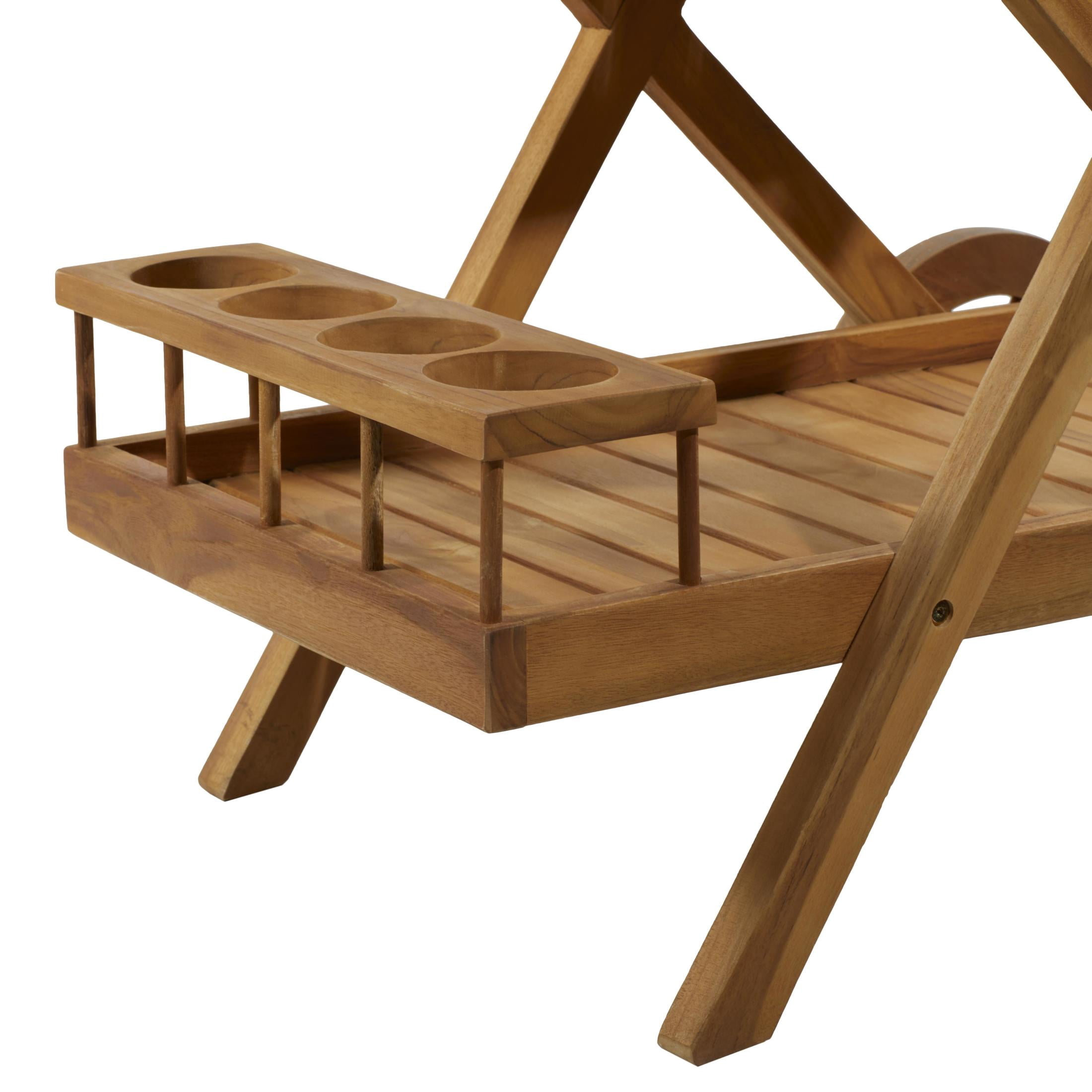 DecMode 32" x 32" Brown Teak Wood Indoor Outdoor Rolling 2 Shelves Bar Cart with Wheels and Handle, 1-Piece