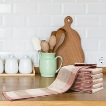 PiccoCasa 6Pcs 100% Cotton Kitchen Dish Towel 13" x 29" Pink  Plaid