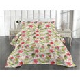 thumbnail image 2 of Ambesonne Floral Design Quilted Coverlet 3 Pcs, Simplistic Leaves Art, King Size, Pistachio Green Dark Pink, 2 of 4